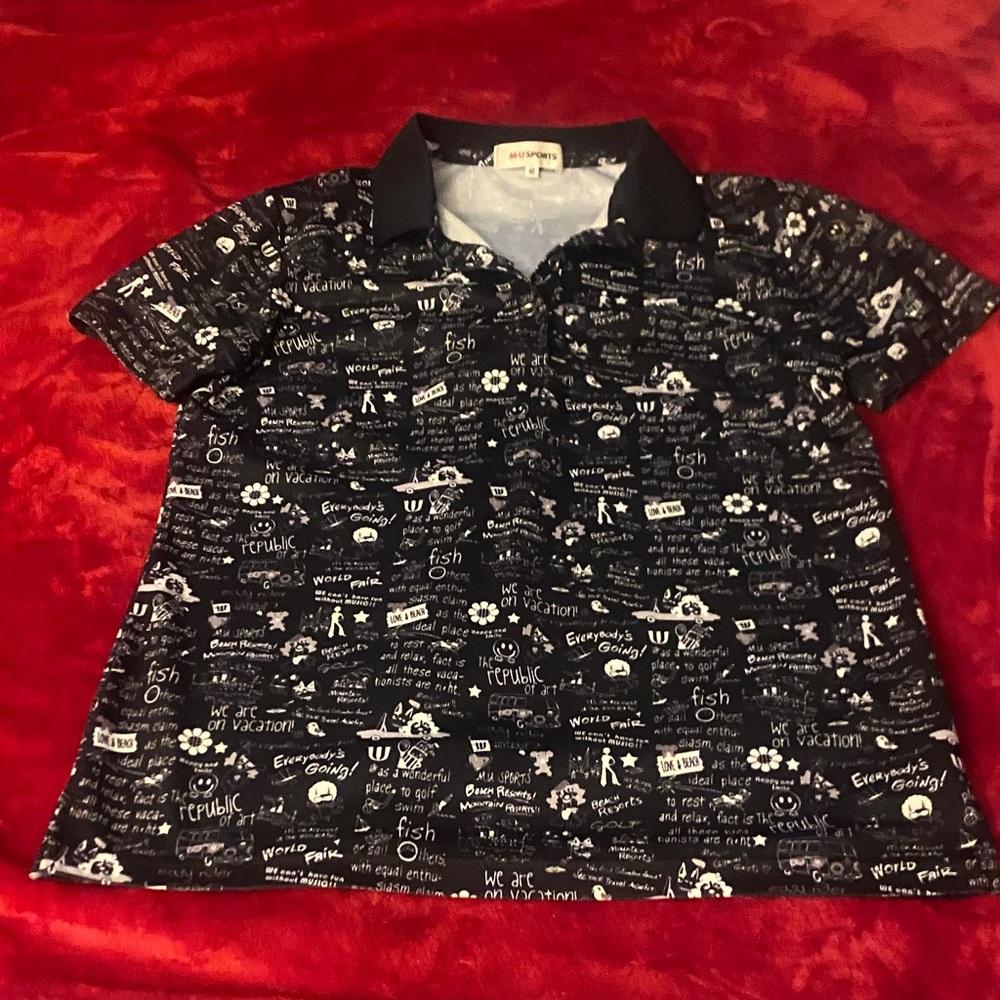Women's Graphic Polo Shirt - Black